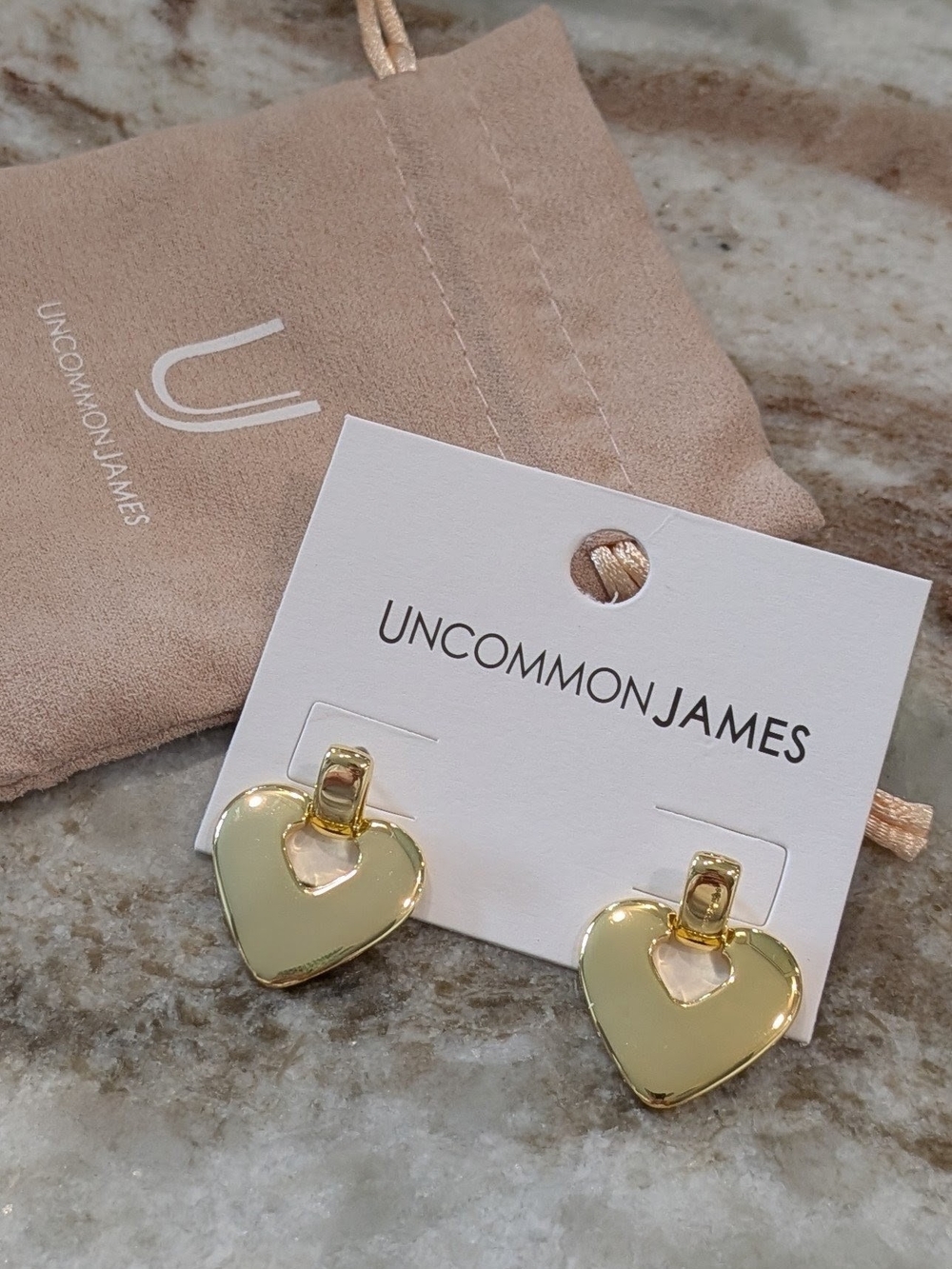 Uncommon James Gold Tone Declaration Of Love Heart Drop Earrings -NWT